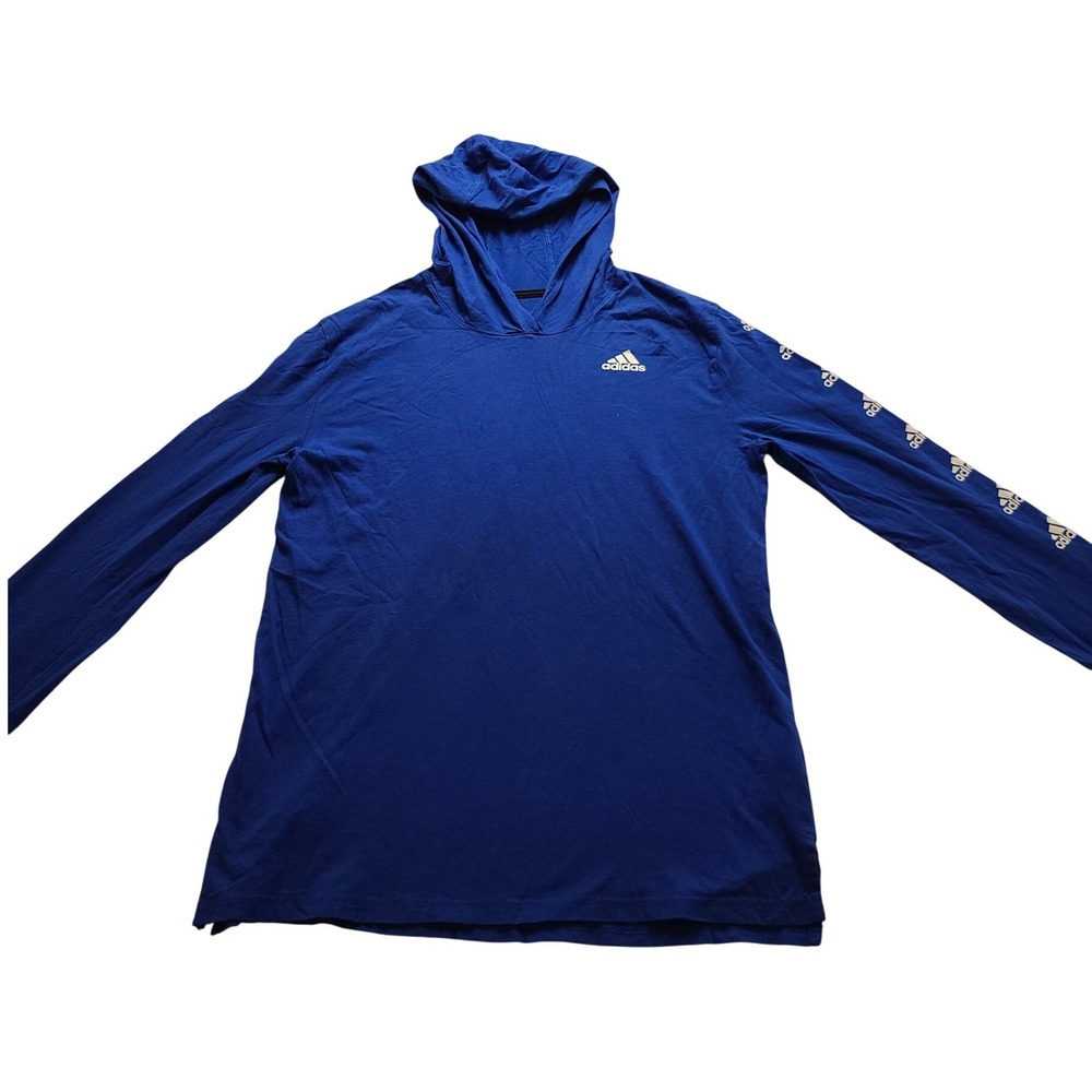 Adidas Boys Royal Blue Long Sleeve‎ Hooded Kid's T-Shirt Large 14/16 Cotton Logo